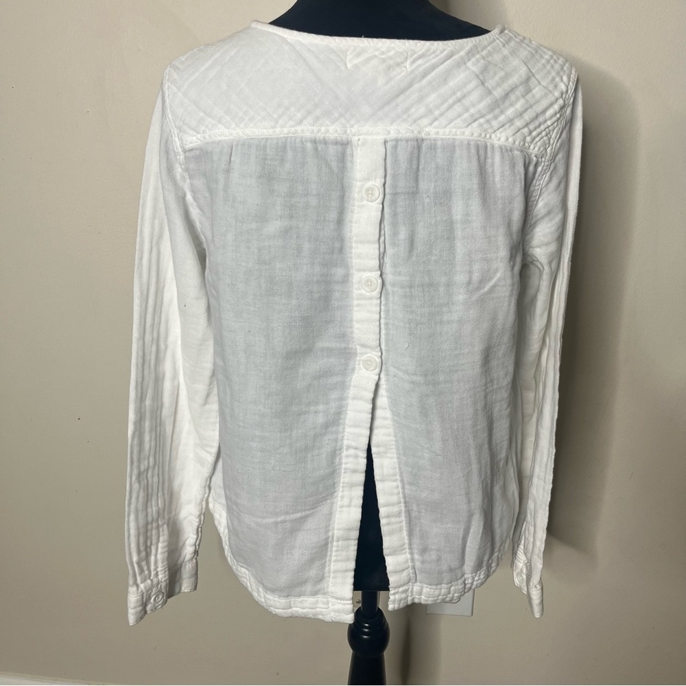 Cloth & Stone Anthropologie Women’s White Cotton Gauzy Back Button‎ Top Sz M - Picture 4 of 9
